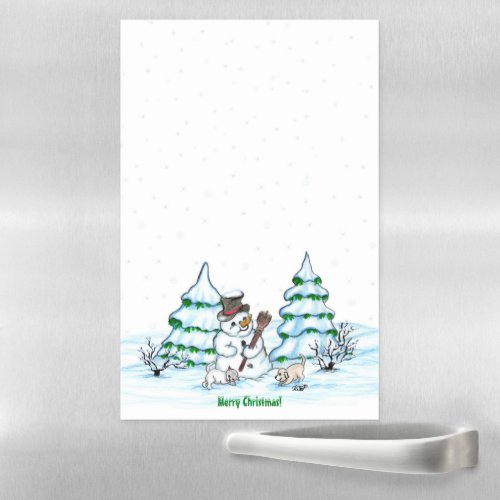 Merry Christmas Snowman with Cat and Puppy Magnetic Dry Erase Sheet