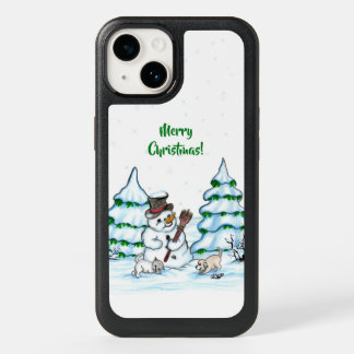 Merry Christmas! Snowman with Cat and Puppy OtterBox iPhone 14 Case