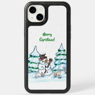 Merry Christmas! Snowman with Cat and Puppy OtterBox iPhone 14 Plus Case
