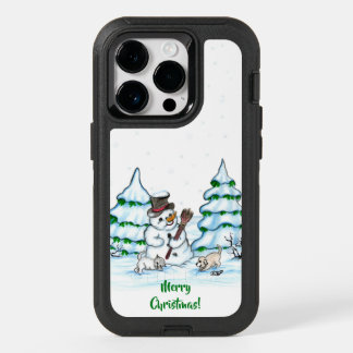 Merry Christmas! Snowman with Cat and Puppy OtterBox iPhone 14 Pro Case