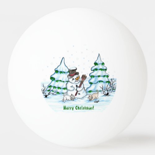 Merry Christmas Snowman with Cat and Puppy Ping Pong Ball