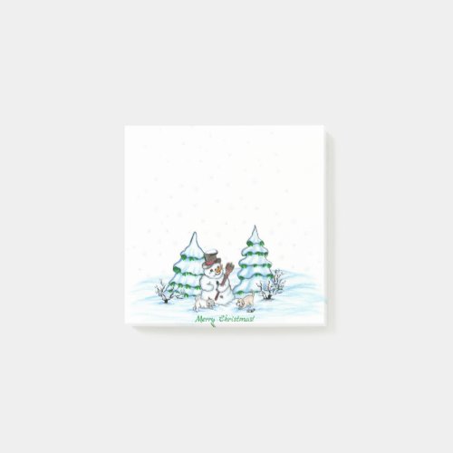Merry Christmas Snowman with Cat and Puppy Post_it Notes