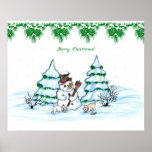 Merry Christmas! Snowman with Cat and Puppy Poster<br><div class="desc">Merry Christmas! Snowman with Cat and Puppy - little Dog ~~~ colored pencil drawing by Krisi ArtKSZP ~~~ Store Category >>> Merry Christmas for Kids >>> Snowman with Cat and Puppy</div>
