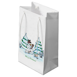 Merry Christmas! Snowman with Cat and Puppy Small Gift Bag