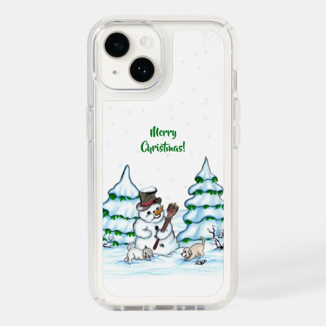 Merry Christmas! Snowman with Cat and Puppy Speck iPhone Case (Front)
