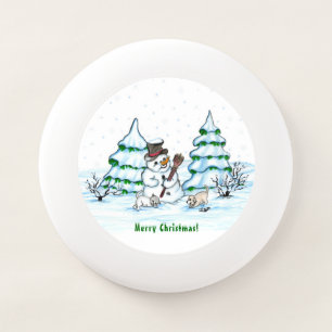 Merry Christmas! Snowman with Cat and Puppy Wham-O Frisbee