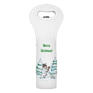 Merry Christmas! Snowman with Cat and Puppy Wine Bag