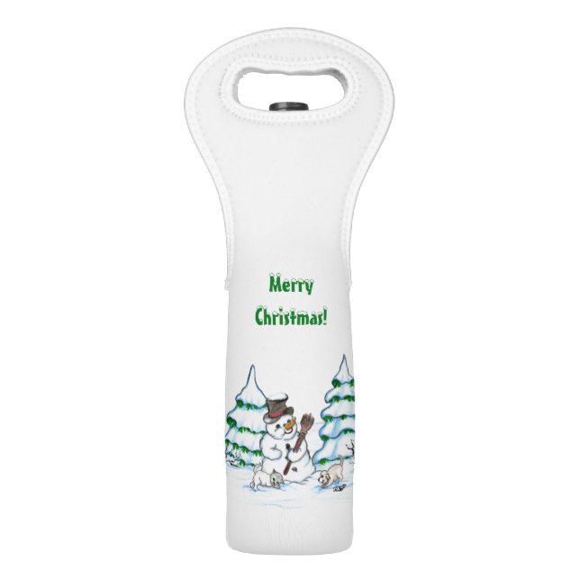 Merry Christmas! Snowman with Cat and Puppy Wine Bag (Back)