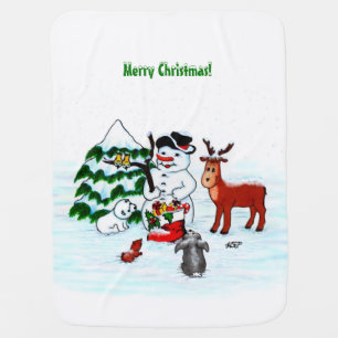 Merry Christmas! Snowman with Friends Baby Blanket