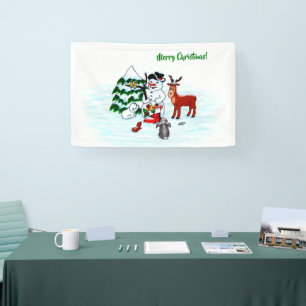 Merry Christmas! Snowman with Friends Banner