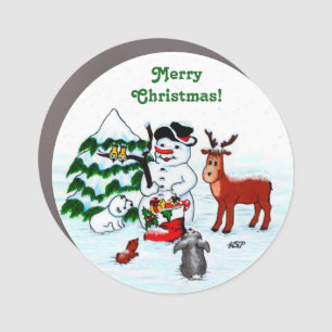 Merry Christmas! Snowman with Friends Car Magnet