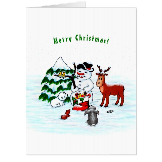 Merry Christmas! Snowman with Friends Card (Front)