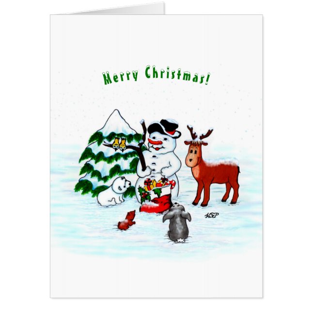 Merry Christmas! Snowman with Friends Card (Front)