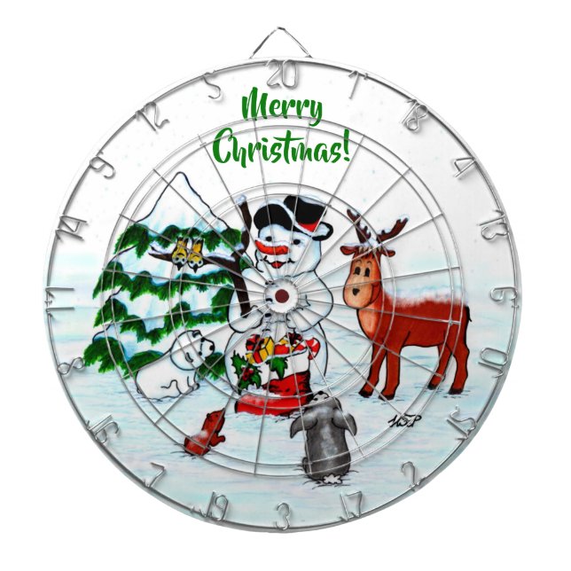 Merry Christmas! Snowman with Friends Dart Board (Front)