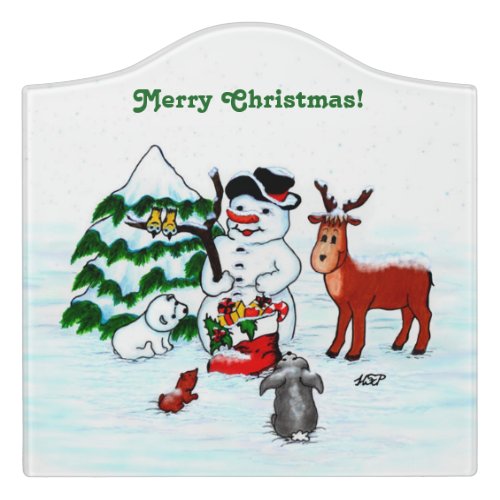 Merry Christmas Snowman with Friends Door Sign