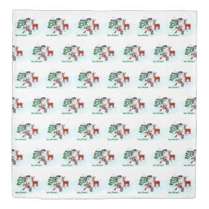 Merry Christmas! Snowman with Friends Duvet Cover