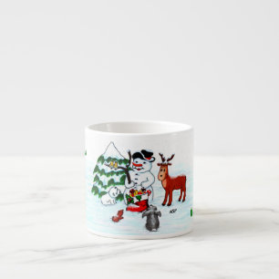 Merry Christmas! Snowman with Friends Espresso Cup