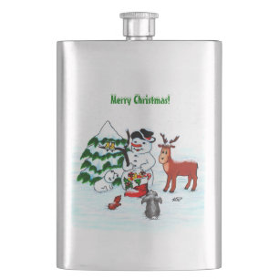 Merry Christmas! Snowman with Friends Flask