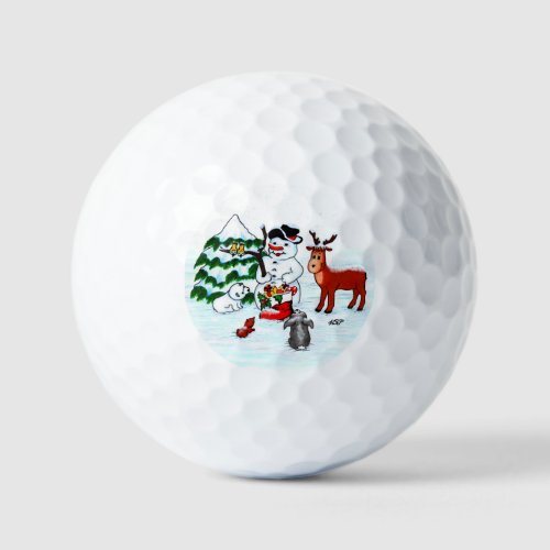 Merry Christmas Snowman with Friends Golf Balls