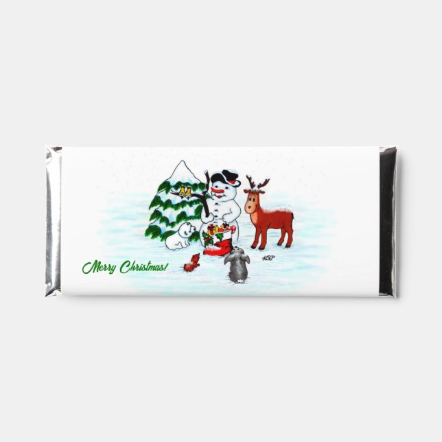 Merry Christmas! Snowman with Friends Hershey Bar Favors (Front)