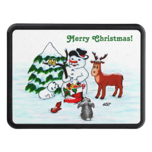 Merry Christmas! Snowman with Friends Hitch Cover