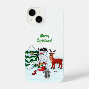 Merry Christmas! Snowman with Friends iPhone 14 Case