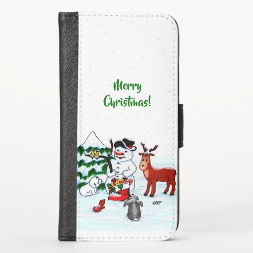 Merry Christmas Snowman with Friends iPhone X Wallet Case