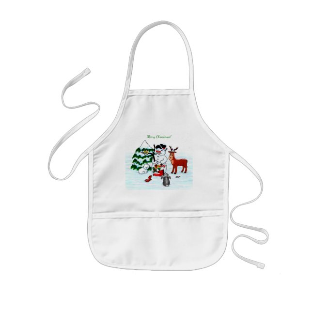 Merry Christmas! Snowman with Friends Kids' Apron (Front)