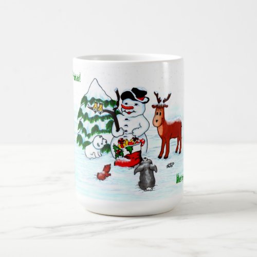 Merry Christmas Snowman with Friends Magic Mug