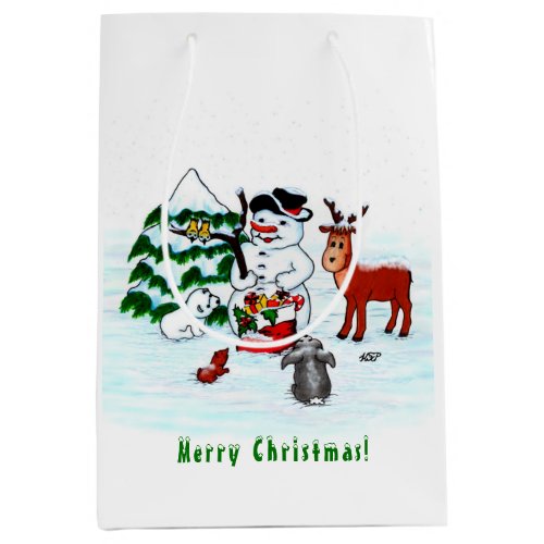 Merry Christmas Snowman with Friends Medium Gift Bag