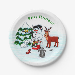 Merry Christmas! Snowman with Friends Paper Plates
