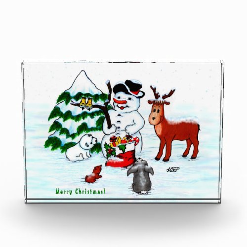 Merry Christmas Snowman with Friends Photo Block