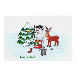 Merry Christmas! Snowman with Friends Placemat