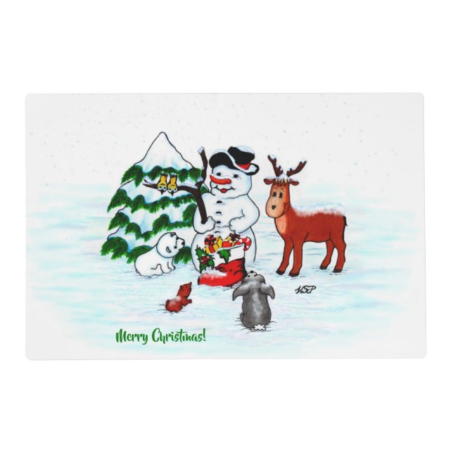 Merry Christmas! Snowman with Friends Placemat (Front)
