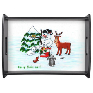 Merry Christmas! Snowman with Friends Serving Tray