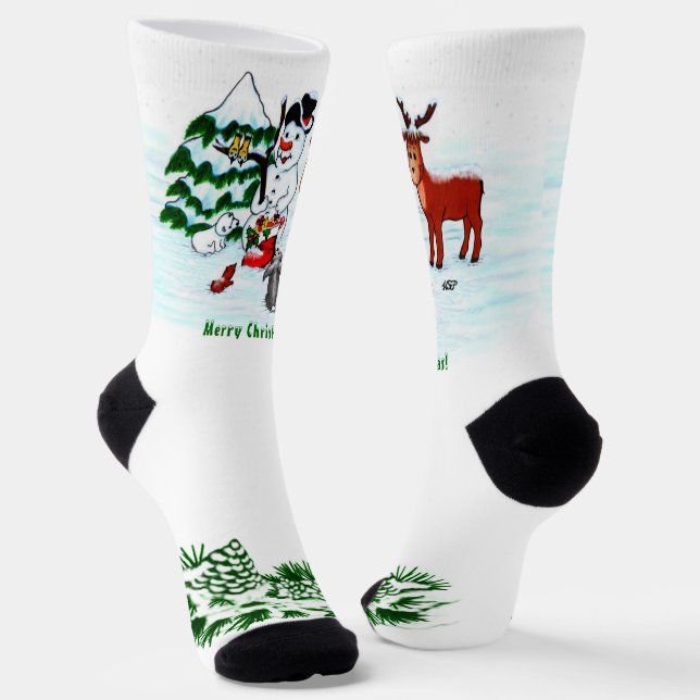 Merry Christmas! Snowman with Friends Socks (Angled)