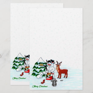 Merry Christmas! Snowman with Friends Stationery