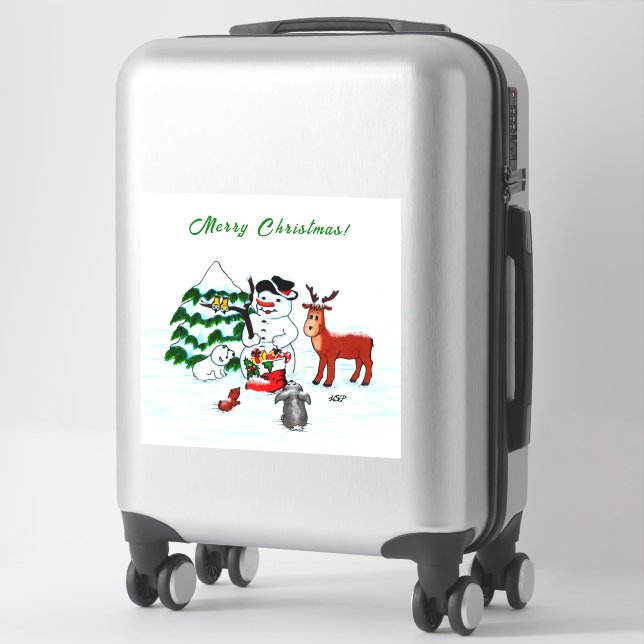 Merry Christmas! Snowman with Friends Sticker (Suitcase)