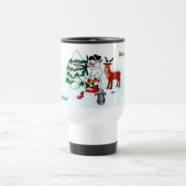 Merry Christmas! Snowman with Friends Travel Mug (Center)