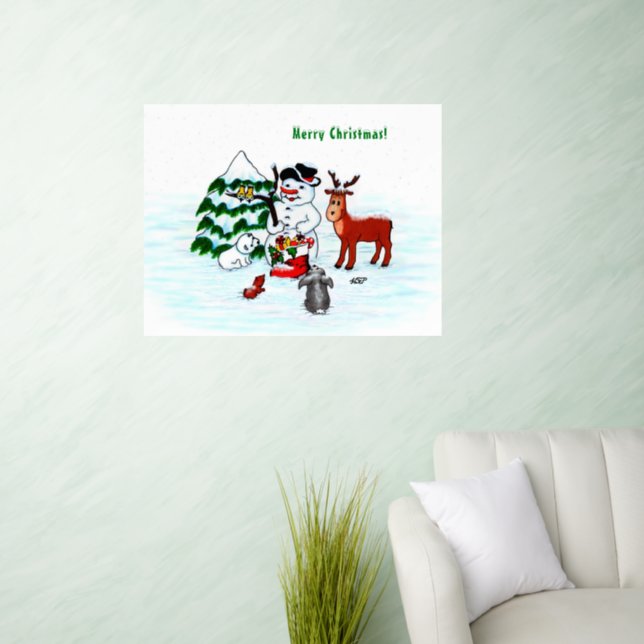Merry Christmas! Snowman with Friends Wall Decal (Living Room)