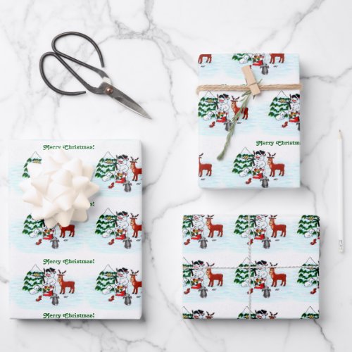 Merry Christmas Snowman with Friends Wrapping Paper Sheets