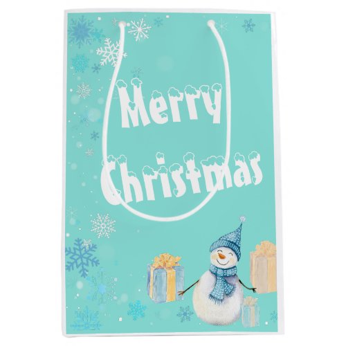 Merry Christmas Snowman with Gifts Medium Gift Bag