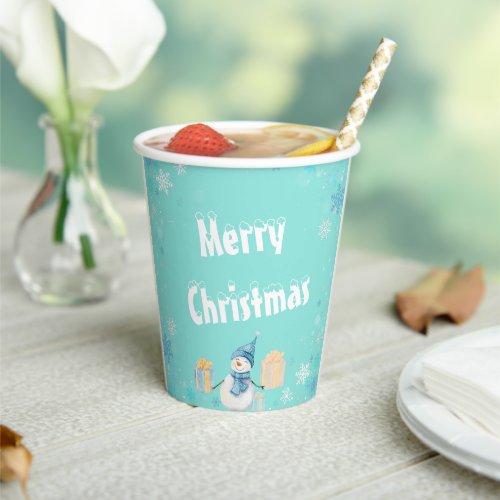 Merry Christmas Snowman with Gifts Paper Cups