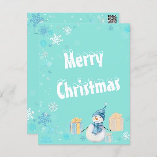Merry Christmas Snowman with Gifts Postcard