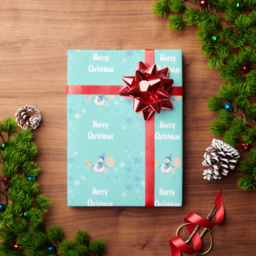 Merry Christmas Snowman with Gifts Wrapping Paper