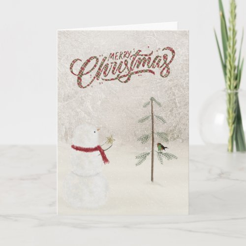 Merry Christmas snowman with gold star Holiday Card