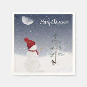 Merry Christmas Snowman with Gold Star Napkins