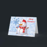 Merry Christmas Snowman with Message Holiday Card<br><div class="desc">A cute Christmas snowman who is kind of chubby and jolly wearing  a striped scarf and a red christmas hat. Festive and fun. Merry Christmas greeting with a message on the inside which reads,   Wishing you Peace and Joy this Holiday Season and every happiness throughout the New Year.</div>