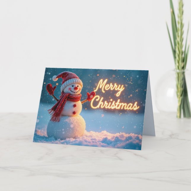 Merry Christmas Snowman with Neon Sign Card (Front)