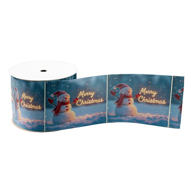 Merry Christmas Snowman with Neon Sign Grosgrain Ribbon (Spool)